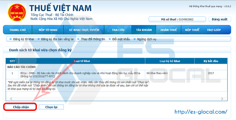 Chấp nhận hoàn thành sửa lỗi tờ khai chưa đăng ký nộp qua mạng