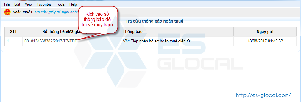 mã giao dịch của đề nghị hoàn thuế điện tử