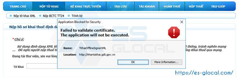 Cảnh báo lỗi Failed to validate certificate