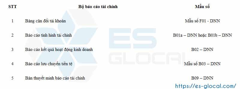 Bộ báo cáo tài chính theo thông tư 133