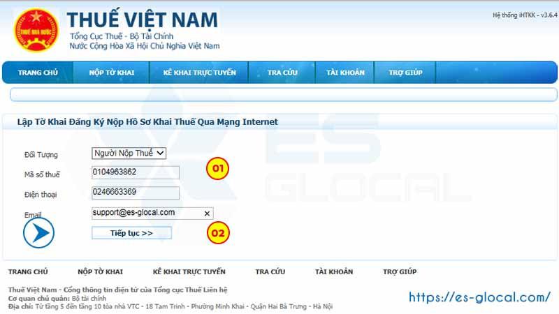 Đăng ký tài khoản nhận tờ khai