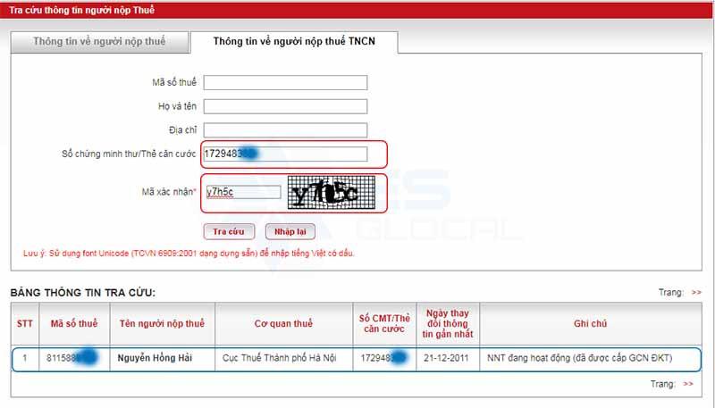 Tra cứu thanh công MST TNCN