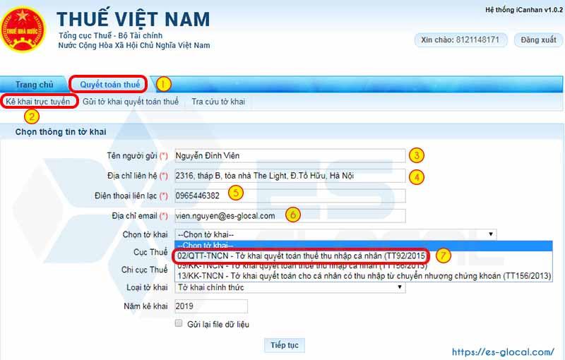 Chọn thông tin trên tờ khai thuế Chọn thông tin trên tờ khai thuế
