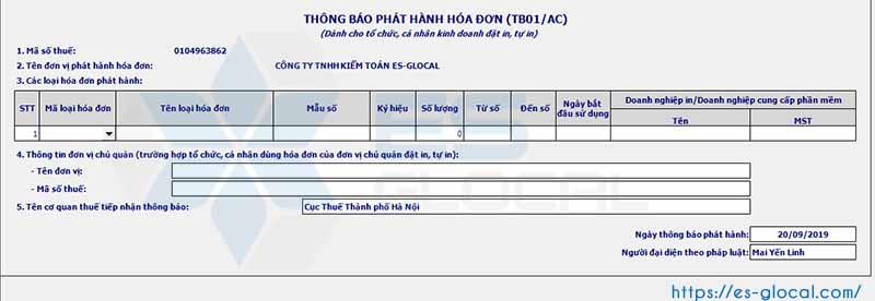 Giao diện thông báo phát hành hóa đơn Giao diện thông báo phát hành hóa đơn