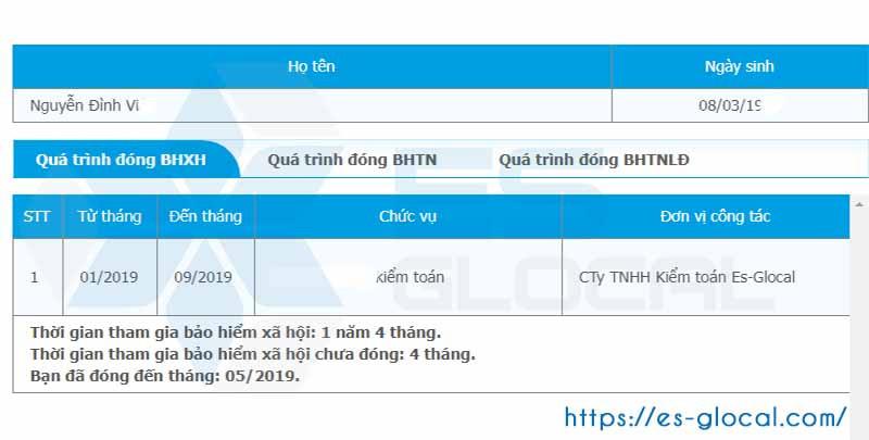 Kết quả tra cứu quá trình tham gia BHXH Kết quả tra cứu quá trình tham gia BHXH