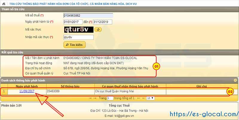 Kết quả tra cứu thông báo phát hành Kết quả tra cứu thông báo phát hành
