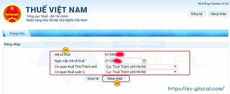 thông tin đăng nhập MST, ngày cấp, ... thông tin đăng nhập MST, ngày cấp, ...