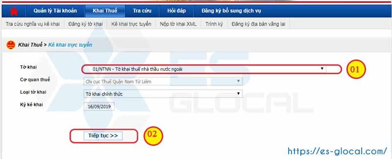 Tiếp tục chọn để kê khai Tiếp tục chọn để kê khai
