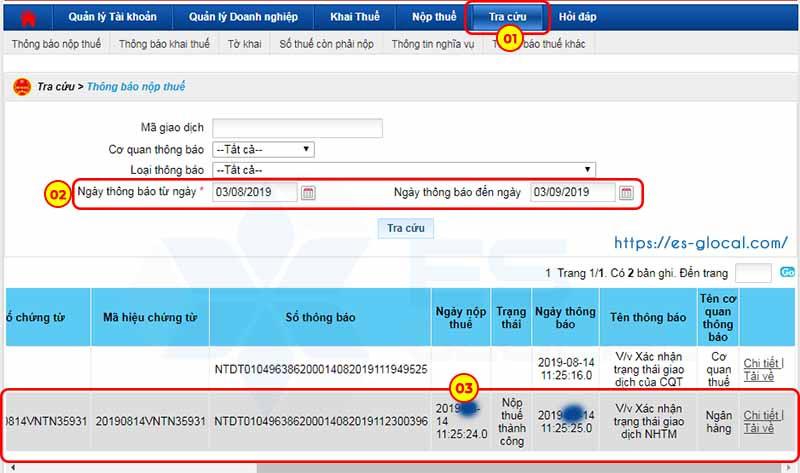tra cứu số thuế đã nộp thành công