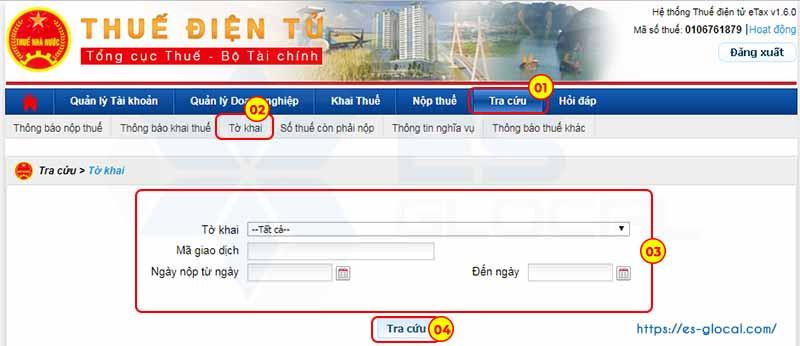 Tra cứu tờ khai thuế đã nộp trên etax Tra cứu tờ khai thuế đã nộp trên etax
