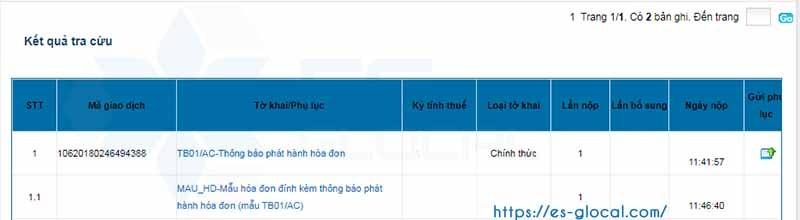 Kết quả khi nộp xong Thông báo phát hành hóa đơn Kết quả khi nộp xong Thông báo phát hành hóa đơn