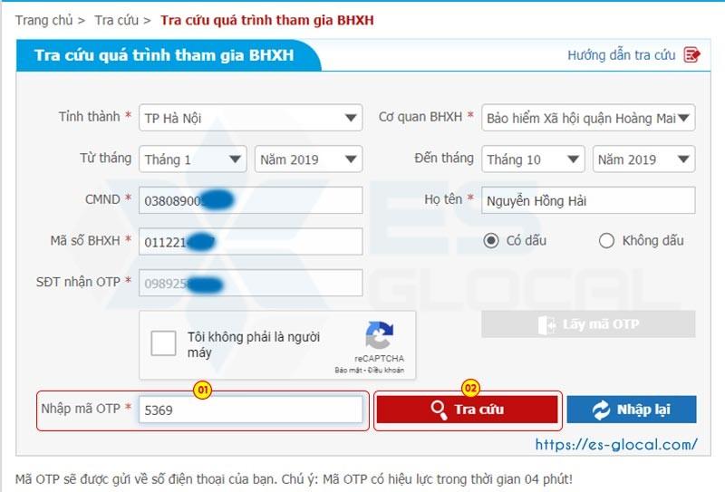 Tra cứu quá trình đóng bhxh có OTP Tra cứu quá trình đóng bhxh có OTP