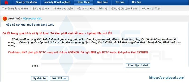 Upload file XML lỗi Upload file XML lỗi