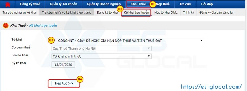 Chọn tờ khai gia hạn nộp thuế để kê khai trực tuyến Chọn tờ khai gia hạn nộp thuế để kê khai trực tuyến