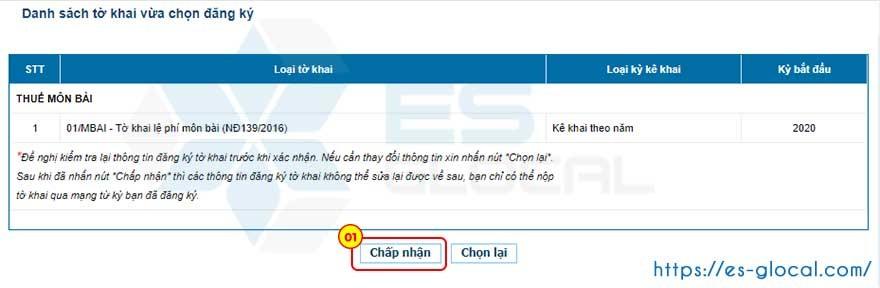 Chấp nhận tờ khai lệ phí thuế môn bài Chấp nhận tờ khai lệ phí thuế môn bài