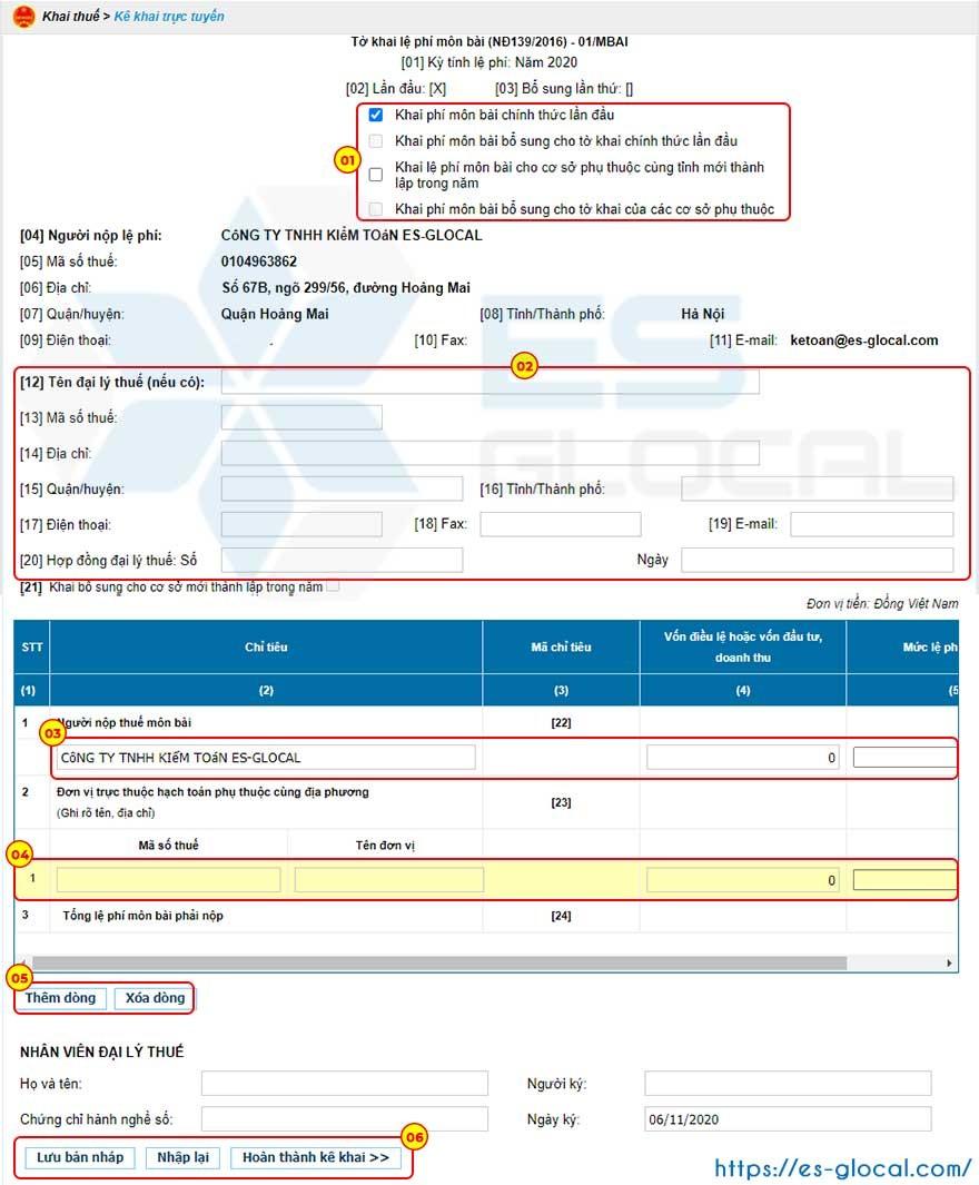 Nhập thông tin doanh nghiệp lên tờ khai thuế môn bài Nhập thông tin doanh nghiệp lên tờ khai thuế môn bài