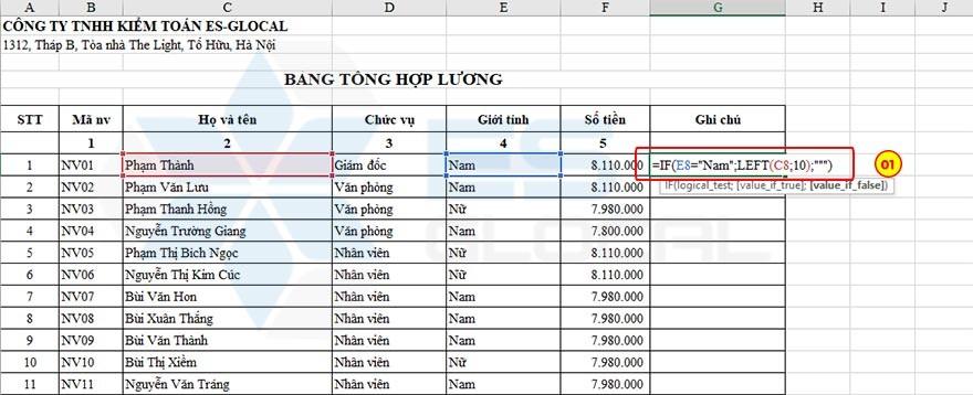 sử dụng hàm left sử dụng hàm left