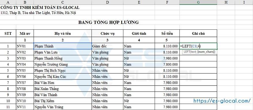 hàm left trong Excel hàm left trong Excel