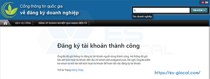 Đăng ký tài khoản kinh doanh thành công Đăng ký tài khoản kinh doanh thành công