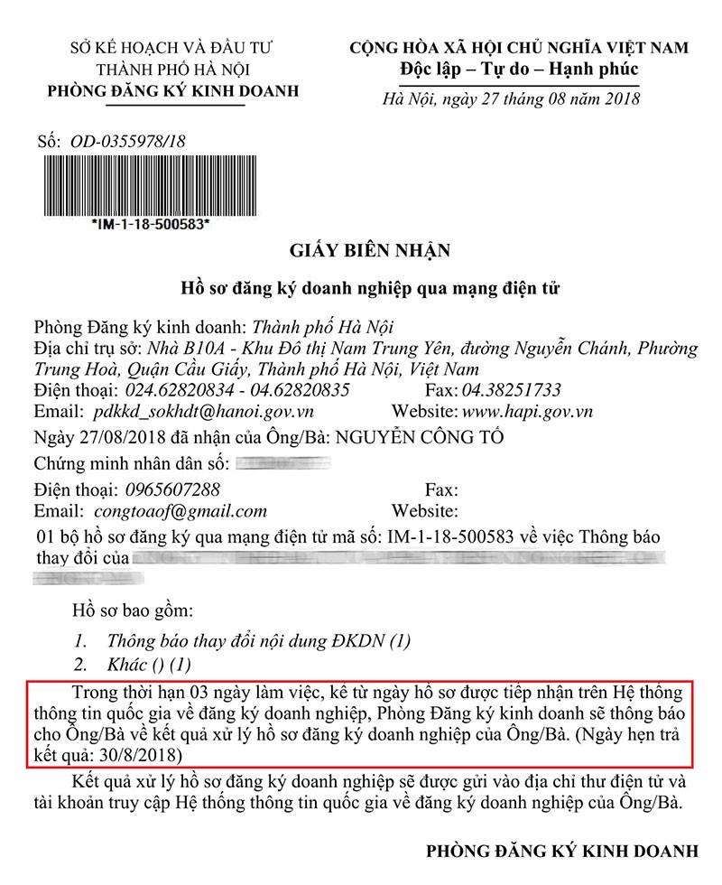 Giấy biên nhận hồ sơ đăng ký thuế qua mạng Giấy biên nhận hồ sơ đăng ký thuế qua mạng