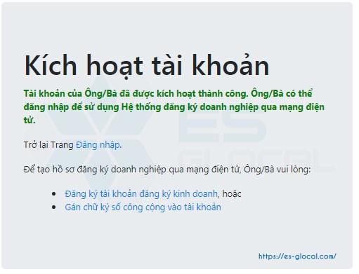 Kích hoạt tài khoản đăng ký doanh thành công! Kích hoạt tài khoản đăng ký doanh thành công!