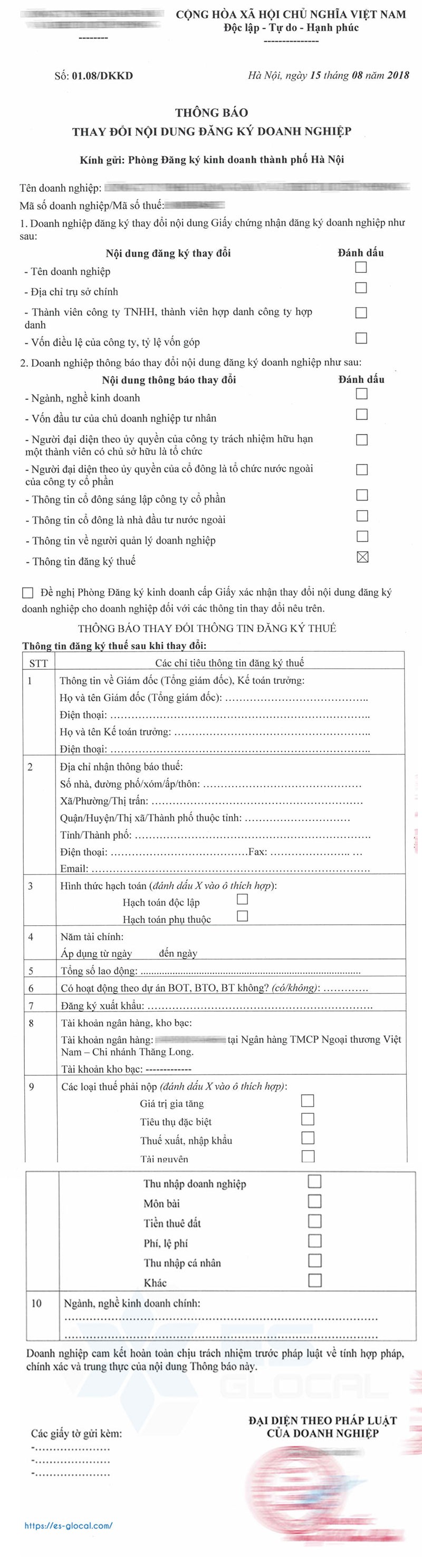 Mẫu thông báo thay đổi nội dung đăng ký doanh nghiệp Mẫu thông báo thay đổi nội dung đăng ký doanh nghiệp
