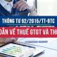 Thông tư 92/2015/TT-BTC hướng dẫn về thuế GTGT và Thuế thu nhập cá nhân